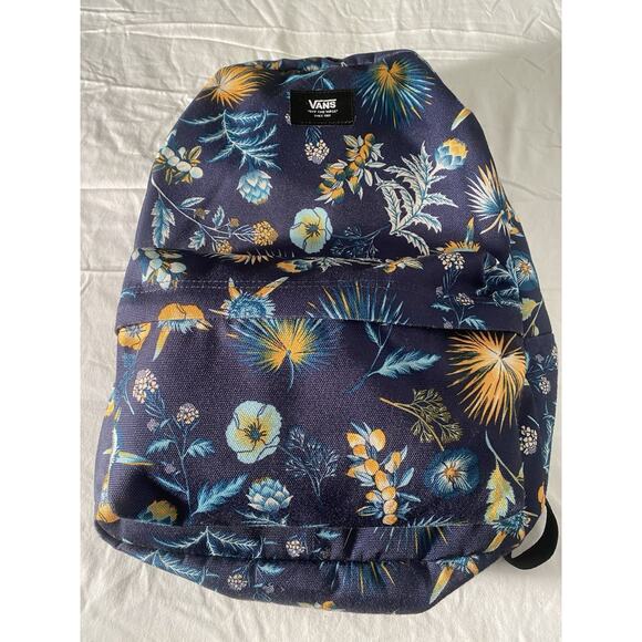 VANS Off The Wall Floral Print Backpack Double Straps Multi Pockets Blue - Picture 1 of 7